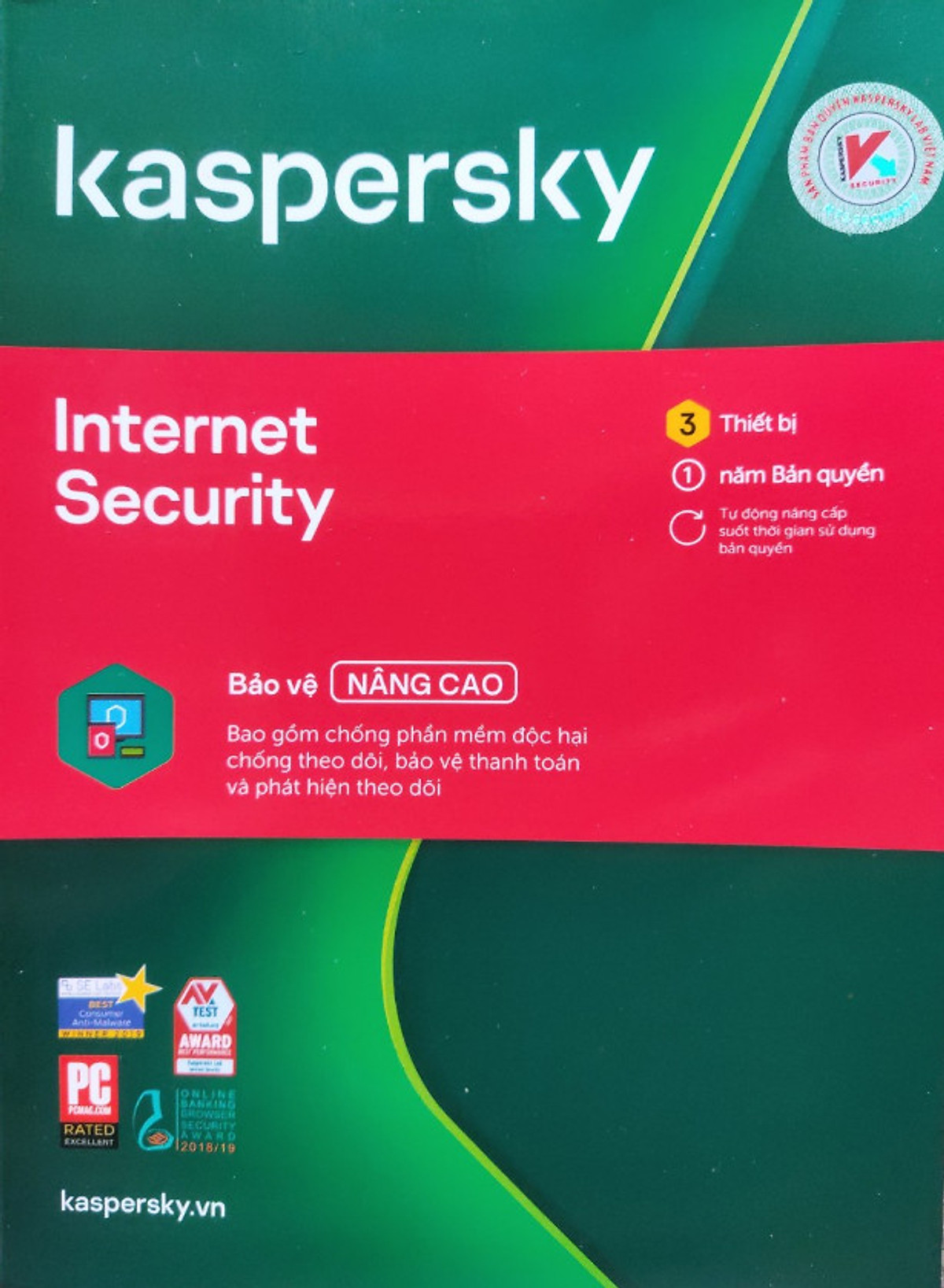 Bản quyền KASPERSKY INTERNET SECURITY 3PC/12T Box NTS (Chống virus trong thời gian thực, Duyệt Web an toàn, Tường lửa và giám sát mạng, Windows, macOS)