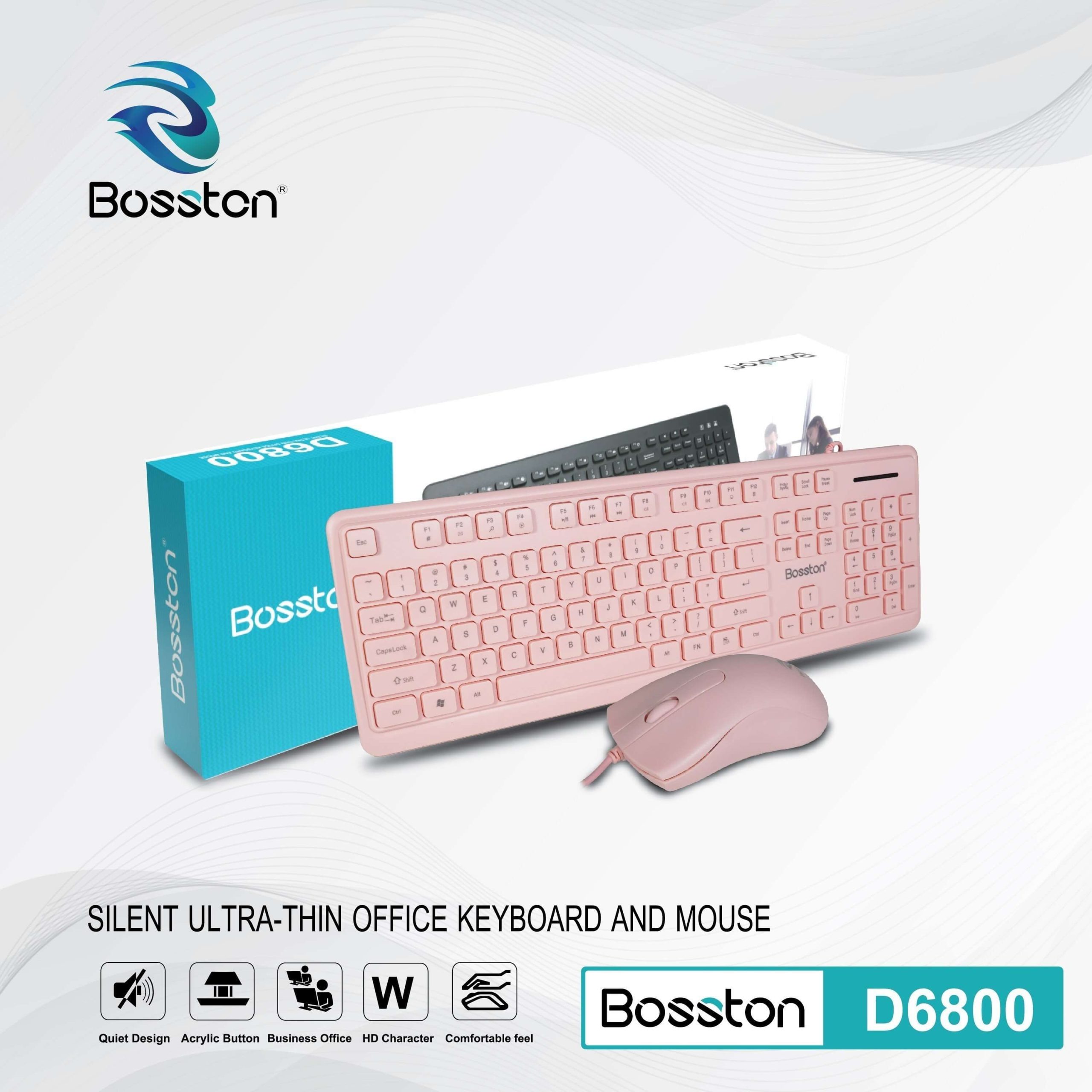 Combo Keyboard + Mouse BOSSTON D6800 Full Pink Chính hãng