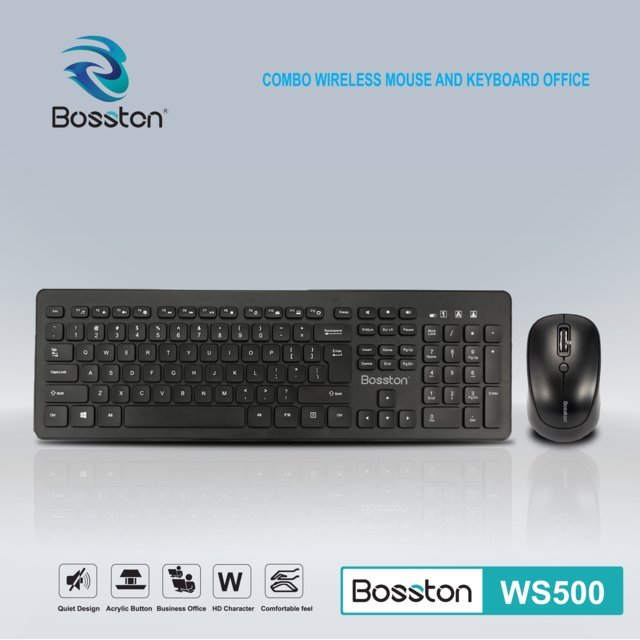 Combo ko dây Keyboard + Mouse BOSSTON WS500 Black Chính hãng (Có pin, 1xAA, 1xAAA)