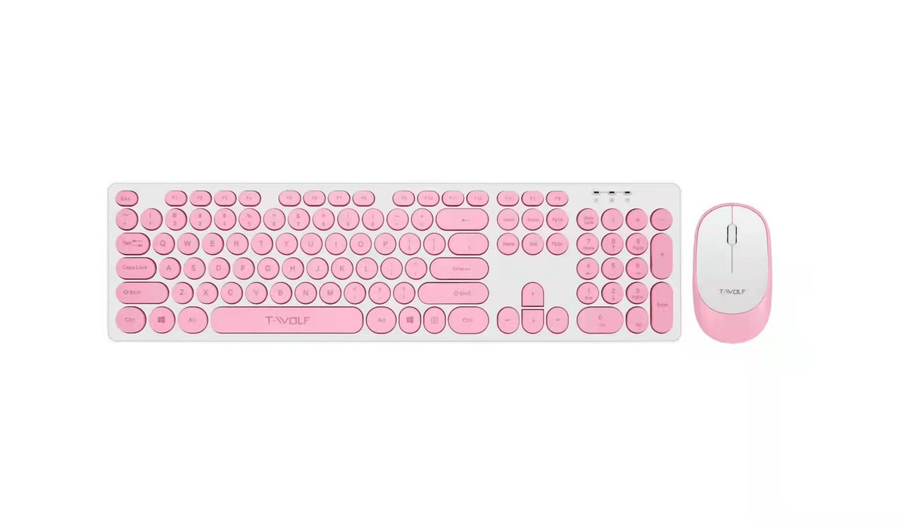 Combo ko dây Keyboard + Mouse T-WOLF TF770 Pink (Có pin, 1xAAA, 1xAA)
