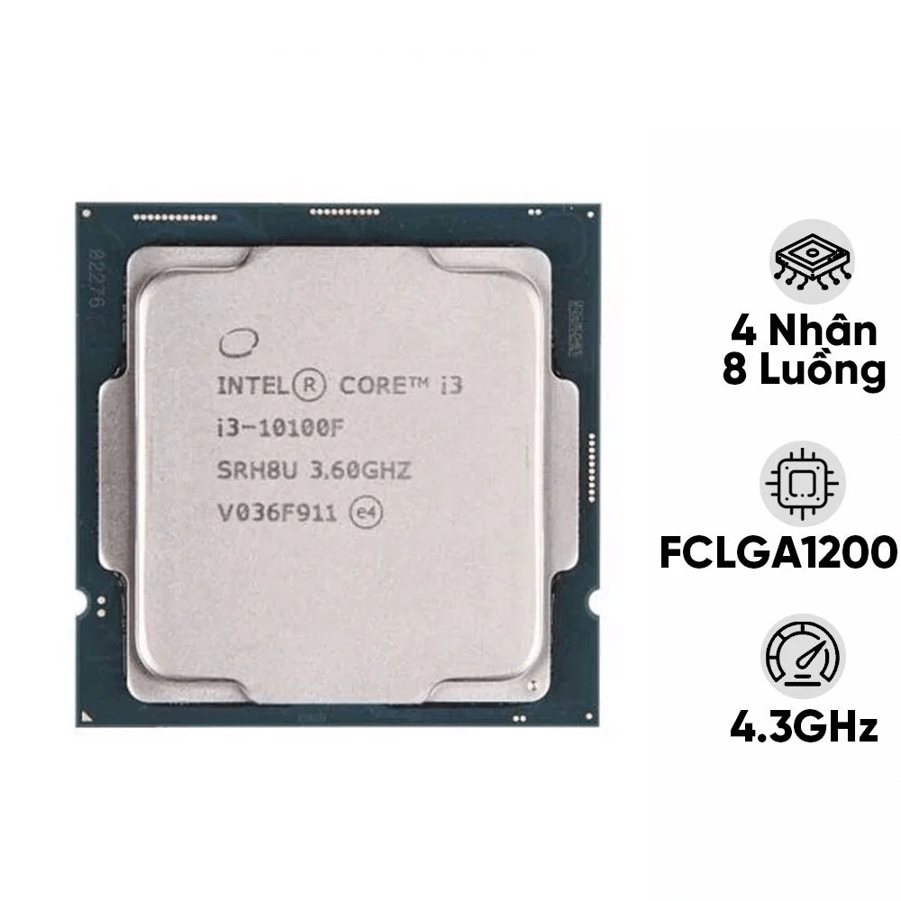 CPU SK 1200 v1 Intel Core i3-10100F Tray (Phải dùng card VGA, 3.6GHz up to 4.3GHz, 4 nhân, 8 luồng, 6MB, 65W)
