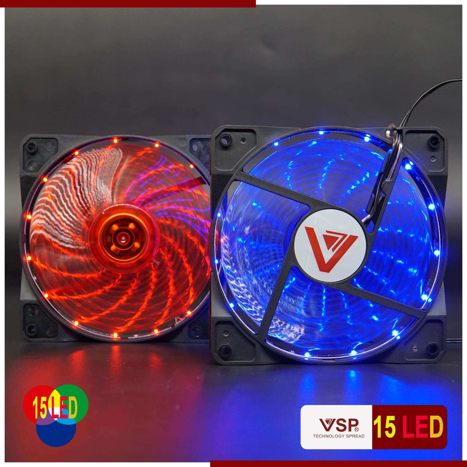 Fan case 12cm LED 15 bóng (Red/Blue)