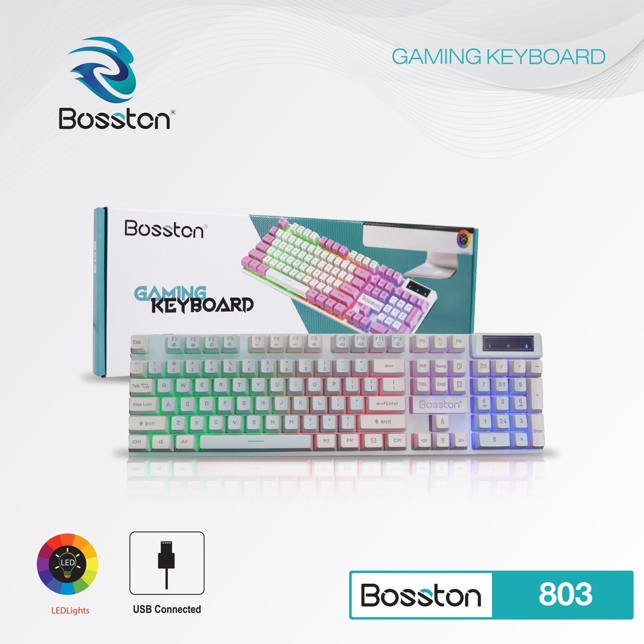 Keyboard BOSSTON 803 Blue White LED USB