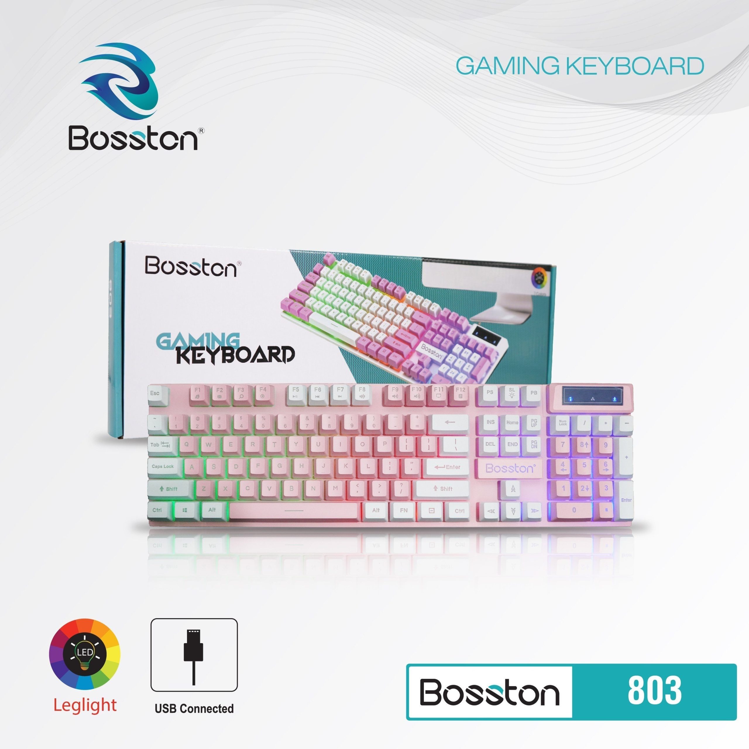 Keyboard BOSSTON 803 Pink White LED USB