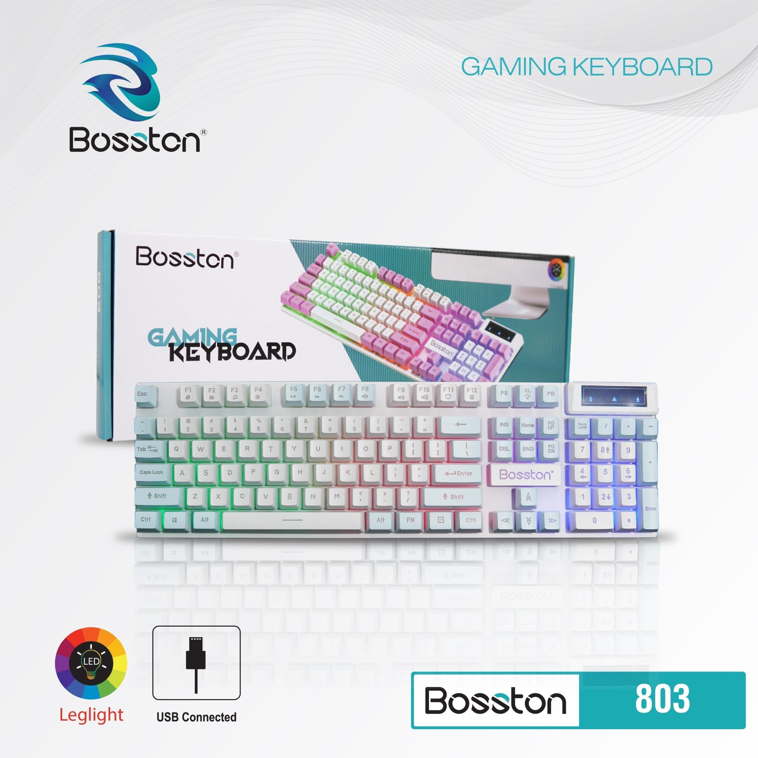 Keyboard BOSSTON 803 White Blue LED USB