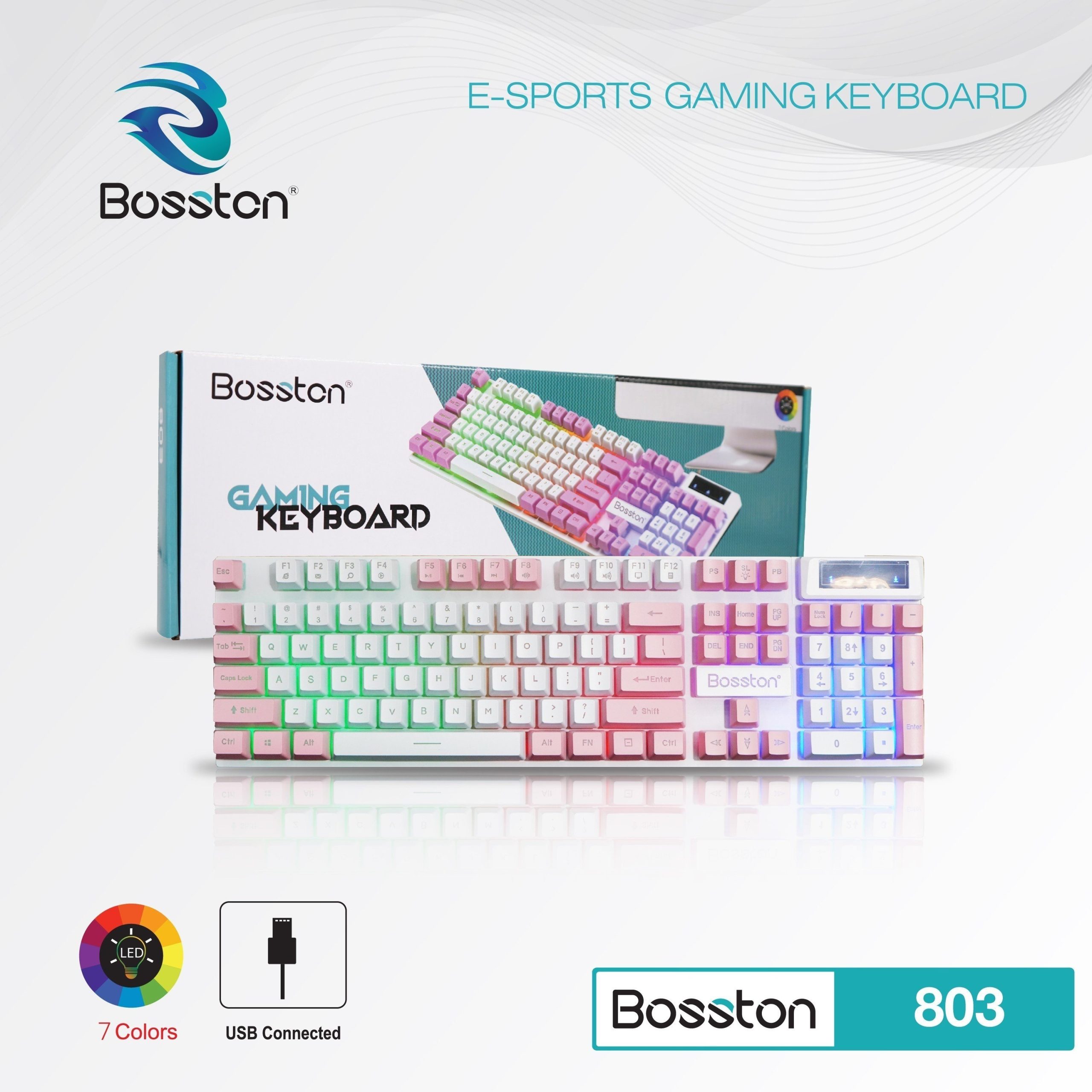 Keyboard BOSSTON 803 White Pink LED USB