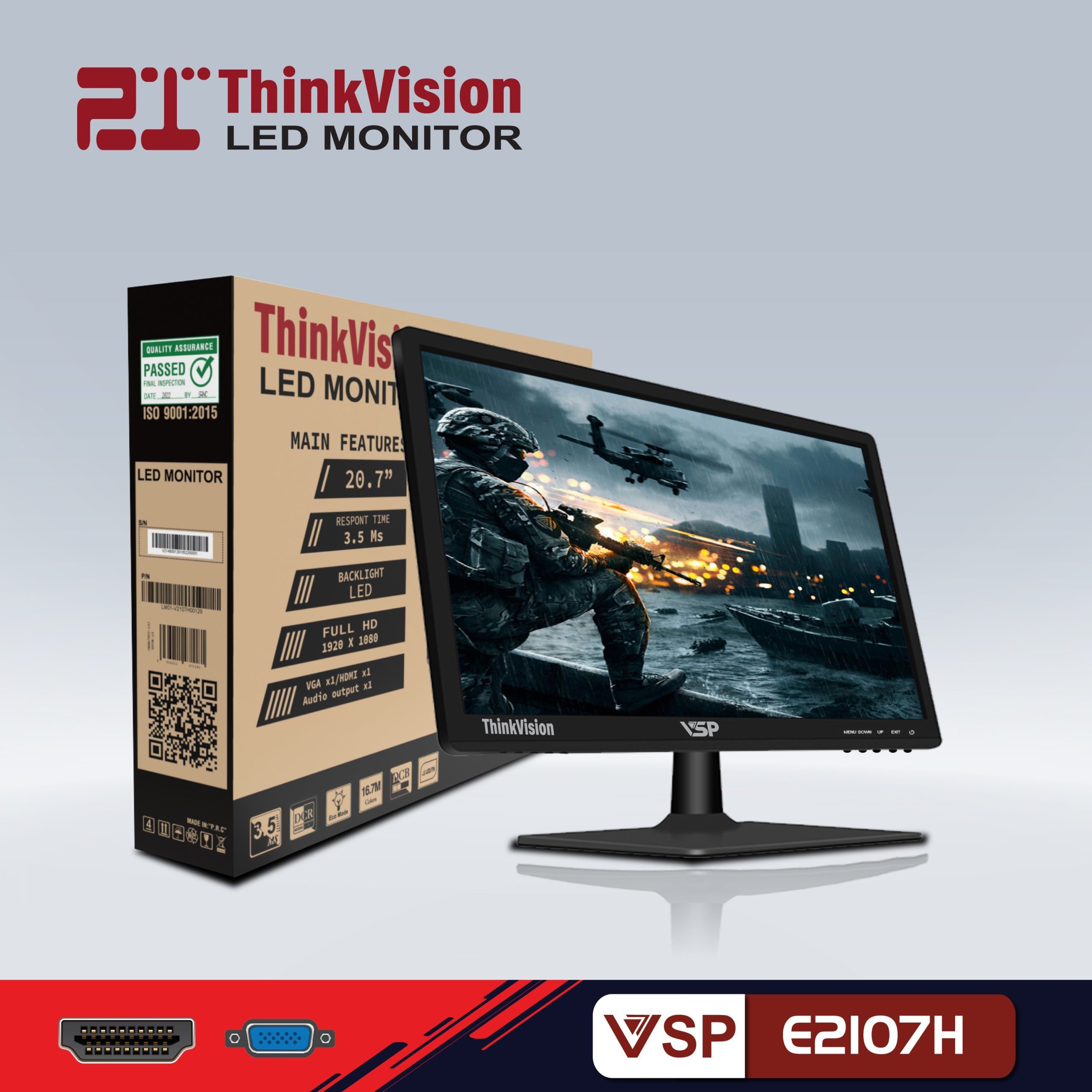 LCD 21'' VSP E2107H Black Chính hãng (TN - VGA, HDMI, 1920x1080, 60Hz, Kèm cáp HDMI, Treo tường) + Tặng Webcam + Mouse ko dây VISION Q1