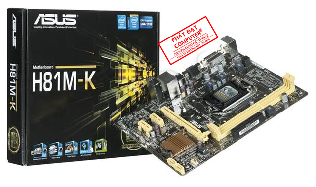 Mainboard SK 1150 ASUS H81M-K Chính hãng (VGA, DVI, LAN 1000Mbps, 2 khe RAM DDR3, mATX)
