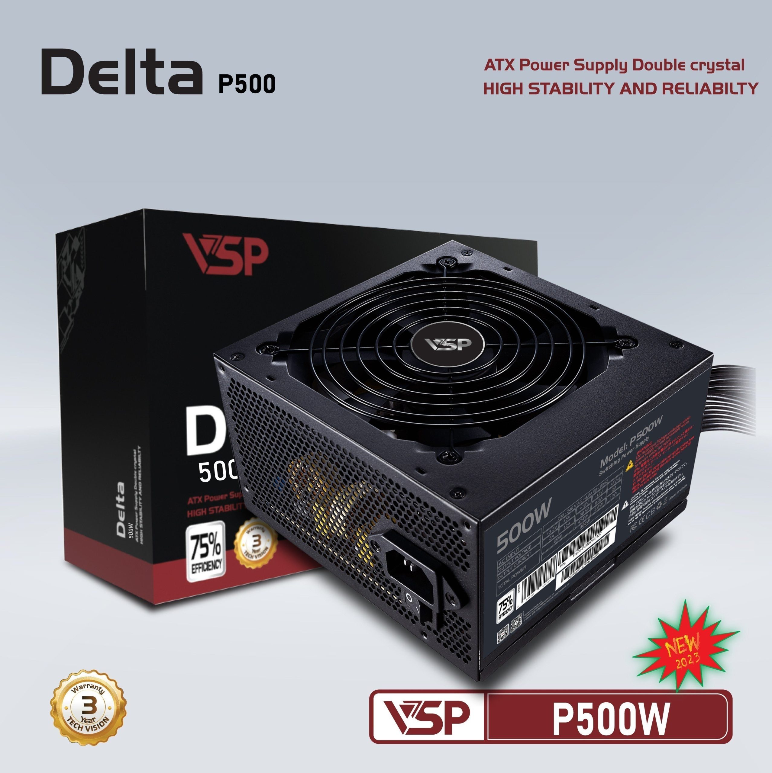 Nguồn CST VSP Delta P500W Chính hãng (4+4pin, 6+2pin, Dây dài, Kèm dây nguồn)