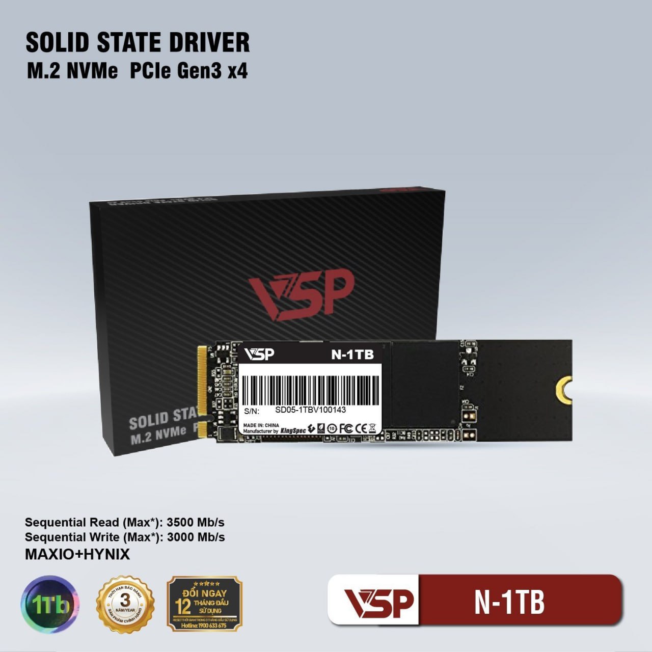 SSD M.2 PCIe 1TB VSP NVMe Gen3x4 (3500MB/s - 3000MB/s) Chính hãng
