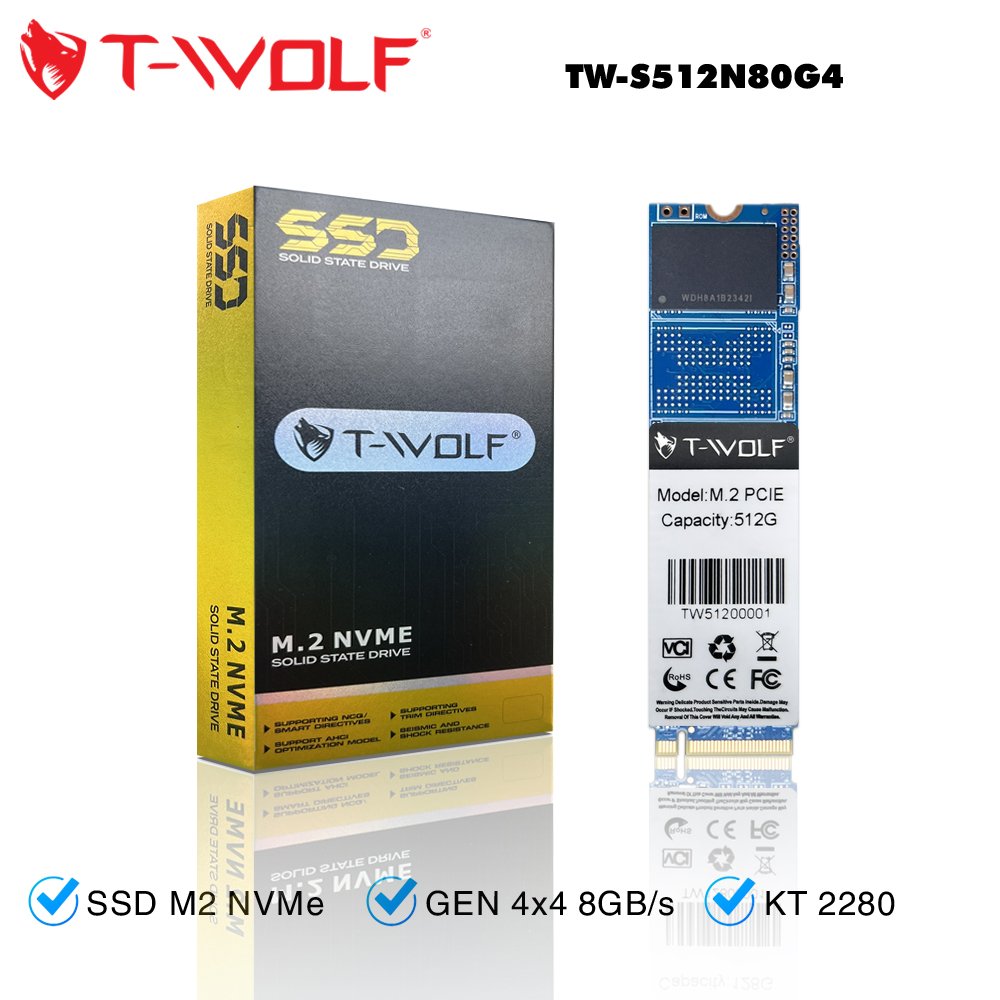 SSD M.2 PCIe 512G T-WOLF TW-S512N80G4 NVMe Gen4x4 (2280 PCIe GEN 4x4 8GB/s)