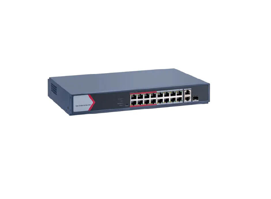 Switch PoE HIK DS-3E1318P-EI/M- CỔNG POE 16 Port 10/100M, 2 Port Uplink 1000Mbps RJ45, 1 Port 1000Mbps SFP