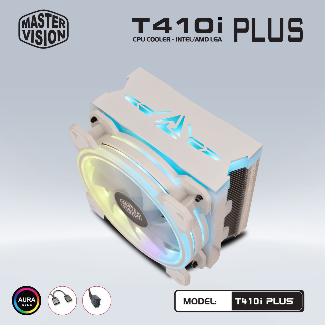 Tản nhiệt khí CPU 4 ống đồng VSP T410i Plus 1 fan 12cm RGB White Đa năng (115x/1200/1366/1700/2011/2011-v3/2066/AM4/AM3/AM2)