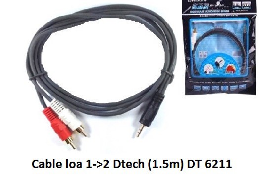 Cable Loa Dtech dt 6211 1 đầu 3.5mm ra 2 đầu AV (Bông sen đực) dài 1.5m (THAY THẾ CHO Unitek YC-926ABK)