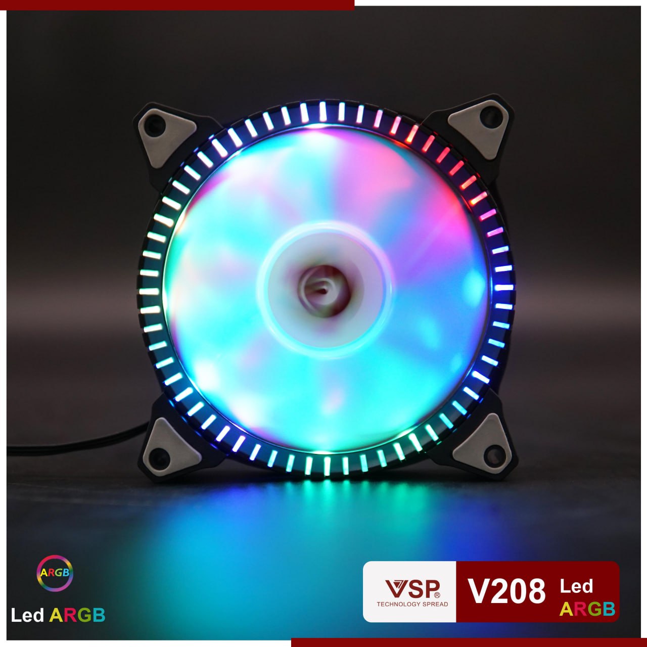 Fan case VSP V208 Led RGB Tự Chuyển màu 12cm (THAY THẾ CHO V202  TẠM HẾT, COOLMOON K1, M1)