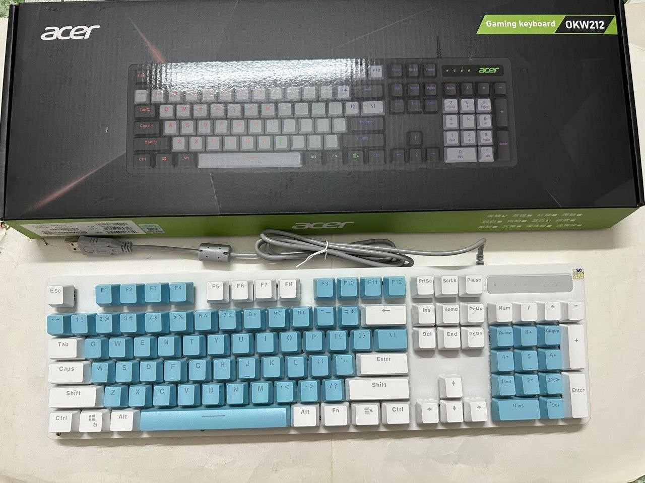 Keyboard ACER OKW-212 Blue White Công ty BH12T (Phím cơ, 104 key, Blue Switch, 16 chế độ LED)