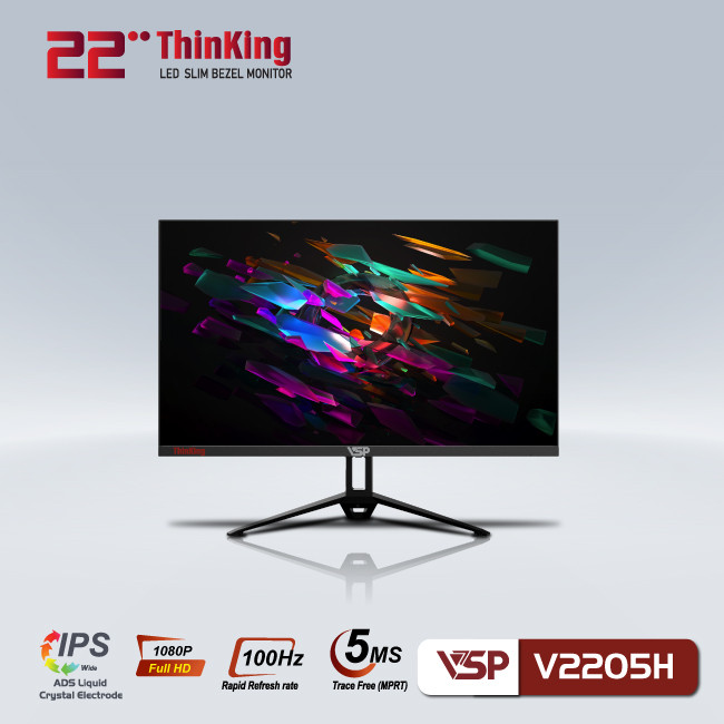 LCD 21.45'' VSP V2205H Black Chính hãng (IPS - VGA, HDMI, 1920x1080, 100Hz, 3 cạnh viền mỏng, Kèm cáp HDMI, Treo tường, Chuyên đồ họa)