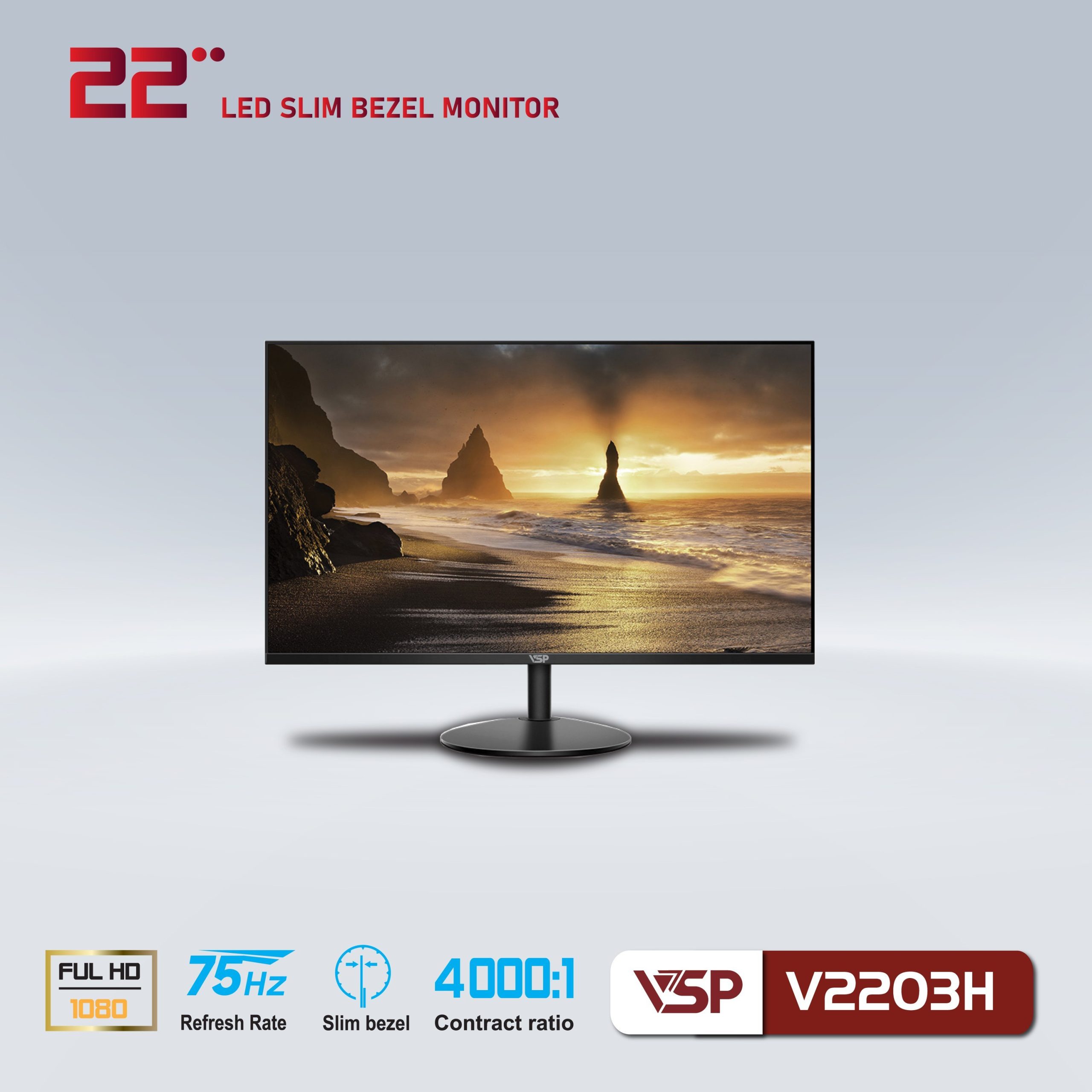 LCD 22” VSP V2203H Black Chính hãng (VA - VGA, HDMI, 1920x1080, 75Hz, Kèm cáp HDMI)