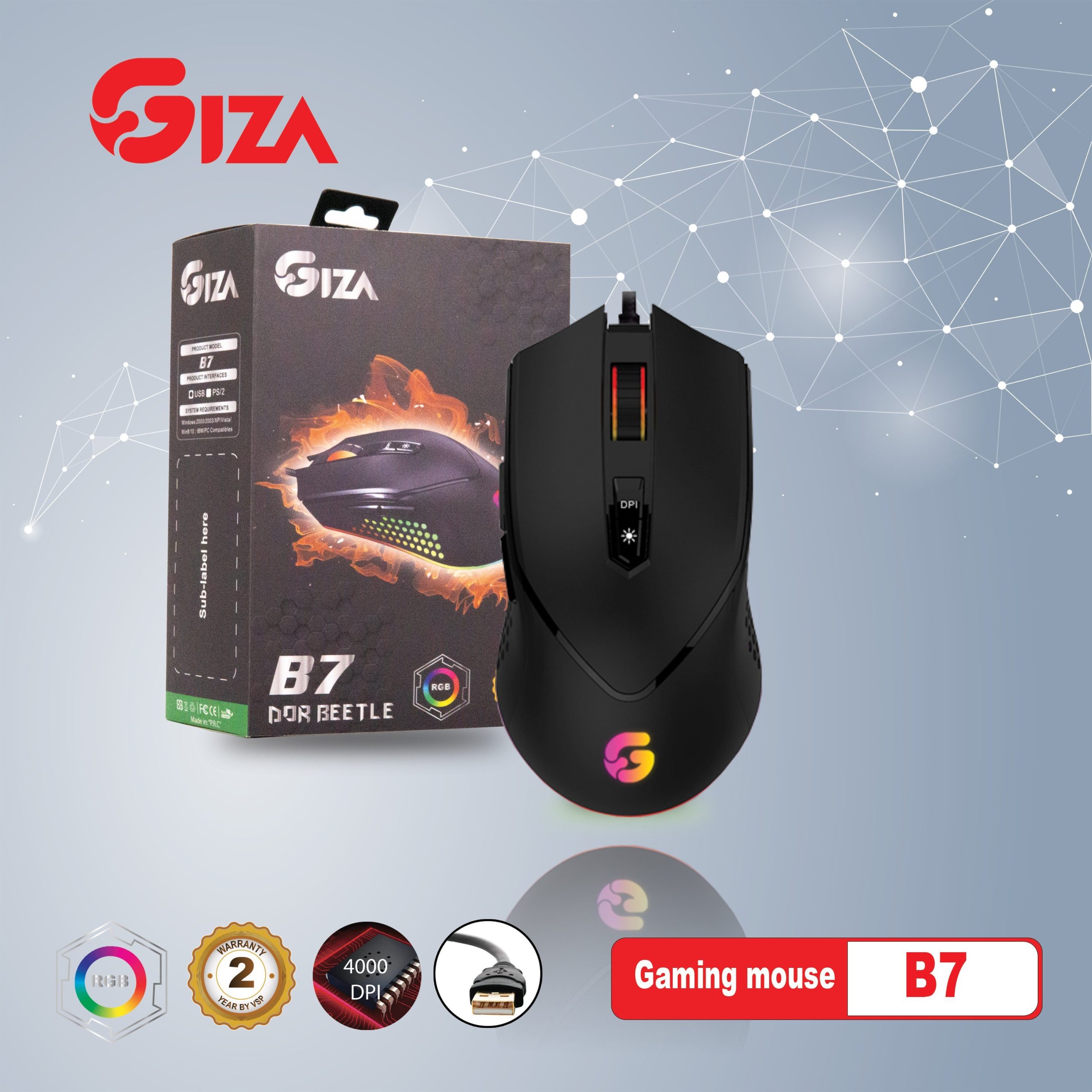 Mouse có dây Giza B7 Gaming LED (THAY THẾ CHO Giza M3)