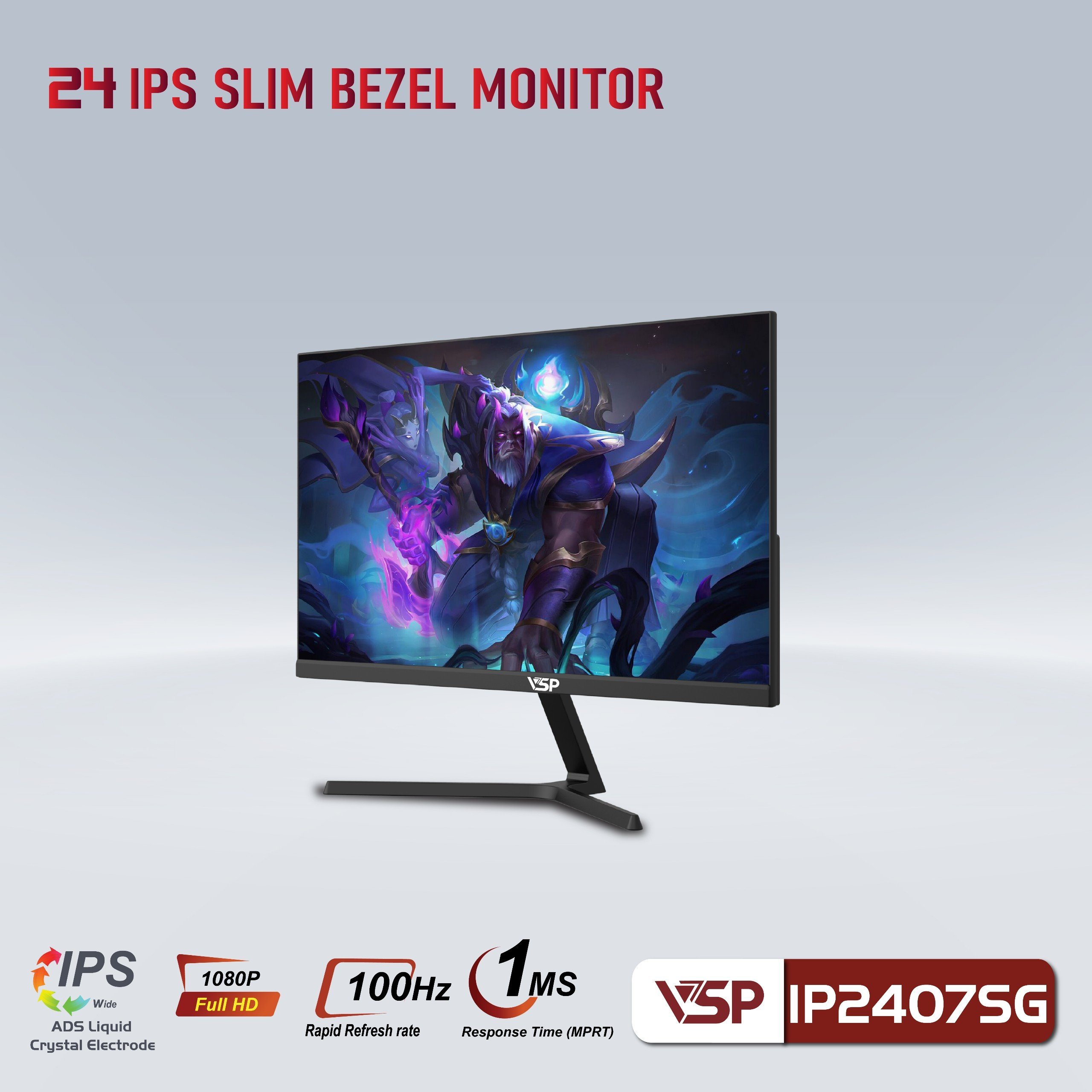 LCD 23.8'' VSP IP2407SG Chính hãng (IPS - VGA, HDMI, 1920x1080, 100Hz, 3 cạnh viền mỏng, Kèm cáp HDMI, Treo tường)(Liên hệ nhân viên kinh doanh để được giá tốt hơn)