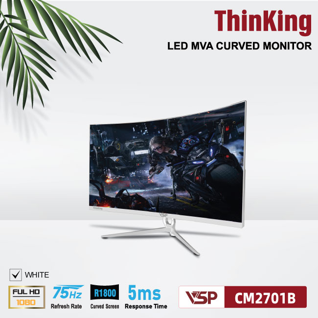 LCD 27” VSP CM2701B White Màn hình cong Chính hãng (VA - VGA, HDMI, 1920x1080, 75Hz, 3 cạnh viền mỏng, Kèm cáp HDMI, Treo tường)(Liên hệ nhân viên kinh doanh để được giá tốt hơn)