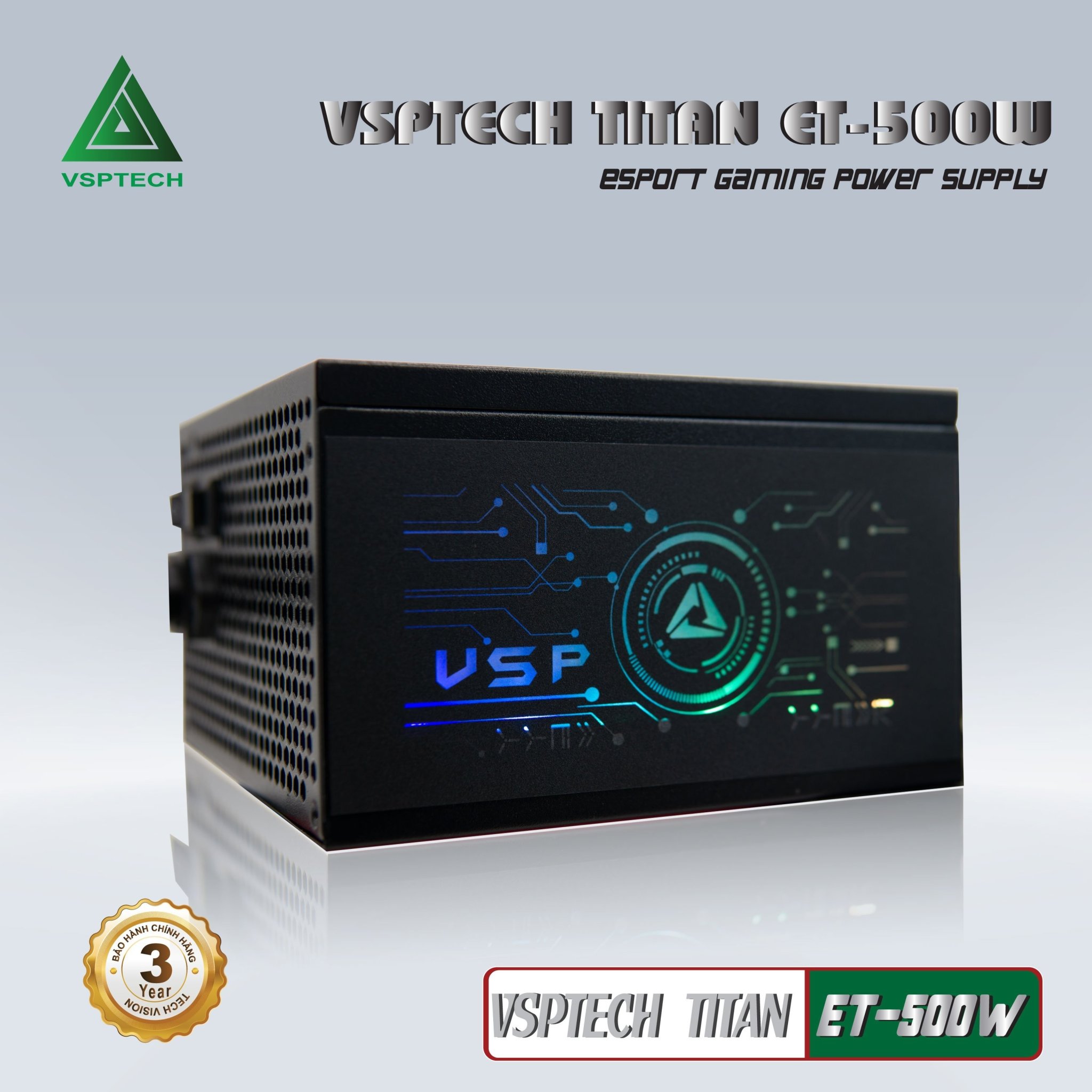 Nguồn CST VSP ET500W LED Hông RGB Chính hãng (4+4pin, 6+2pin, Dây dài, Kèm dây nguồn)(THAY THẾ CHO GAMEMAX GE500 ) (Liên hệ nhân viên kinh doanh để được giá tốt hơn)