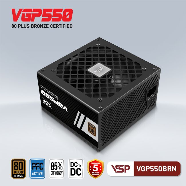 Nguồn CST VSP VGP550BRN 550W 80Plus BRONZE (2x4+4pin, 2x6+2pin, Dây dài, Kèm dây nguồn)(Liên hệ nhân viên kinh doanh để được giá tốt hơn)