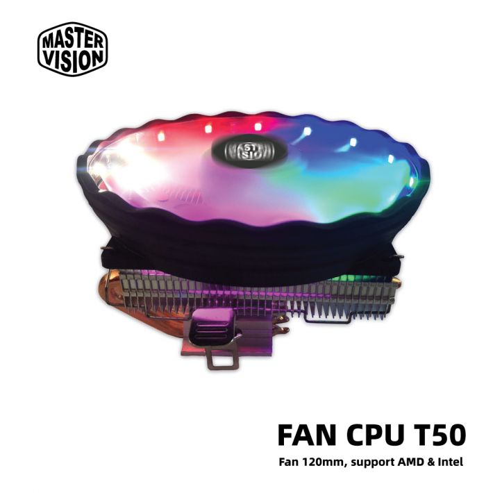 Tản nhiệt khí CPU 4 ống đồng VSP T50 LED 1 fan 12cm Top-Down LED Đa năng (115x/775/AM2/AM2+/AM3/AM3+/AM4/FM1/FM2)