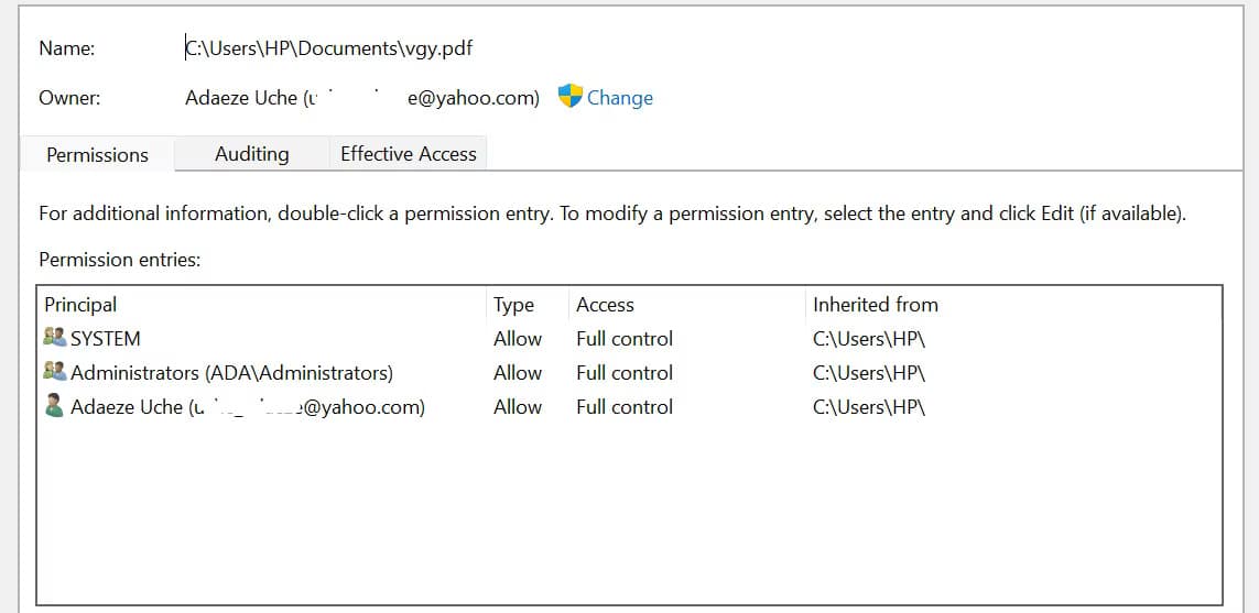 Trang quyền cho một file trong Windows 11