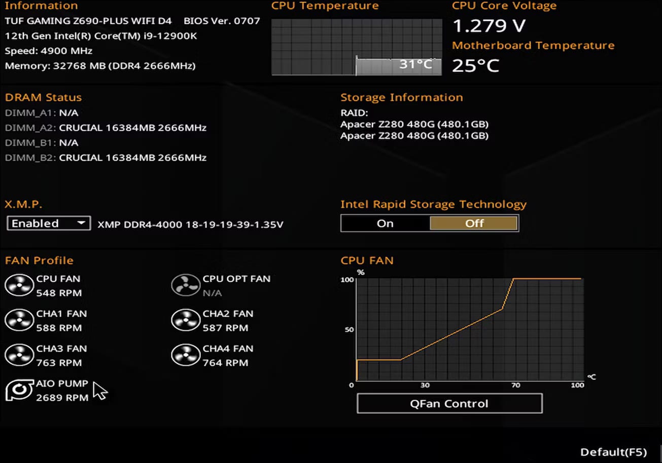 Màn hình chính Asus BIOS EZ Mode