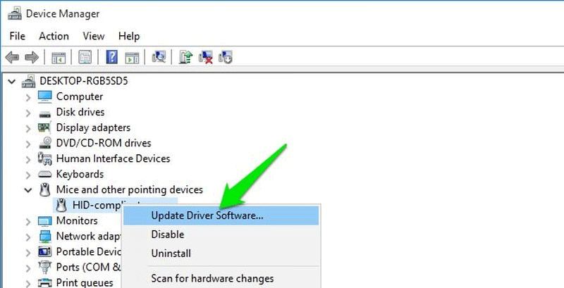 Click vào Update Driver Software