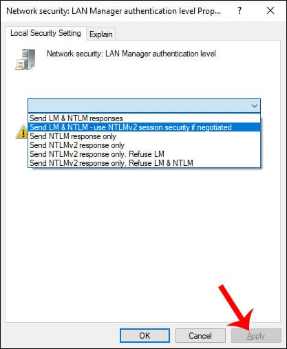 Network security: LAN Manager Authentication level