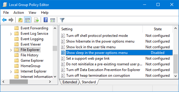 Kích đúp chuột Show sleep in the power options menu