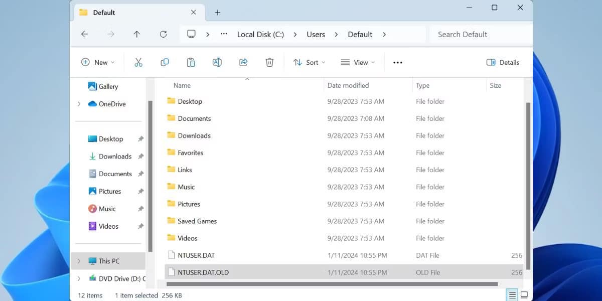 Sao chép file NTUSER vào thư mục Default