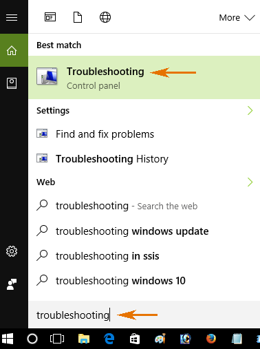 Mở troubleshooting