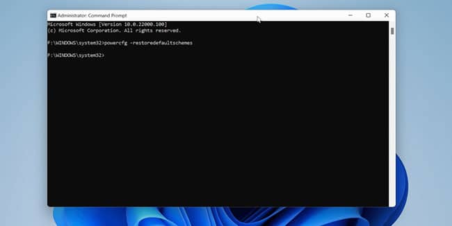 Khôi phục tùy chọn nguồn về mặc định trong Command Prompt