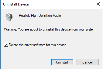 Tích vào tùy chọn Delete the driver software for this device