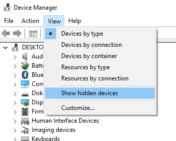 Nhấp vào Show hidden devices