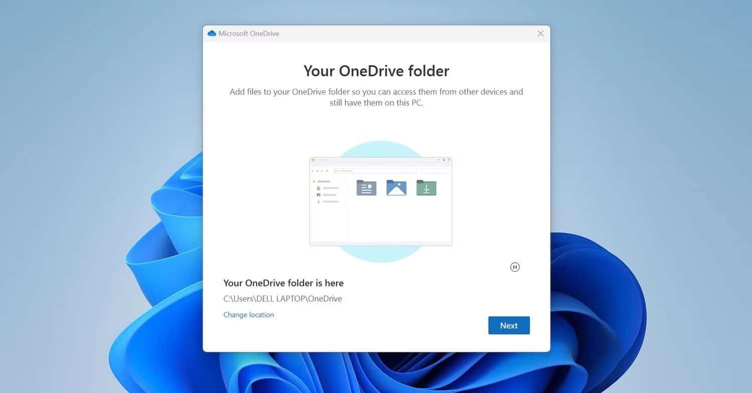 Nhấp vào nút Next sau khi chọn vị trí thư mục OneDrive