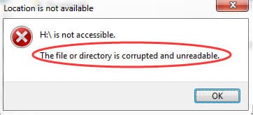 Thông báo lỗi "The File or Directory is Corrupted and Unreadable"