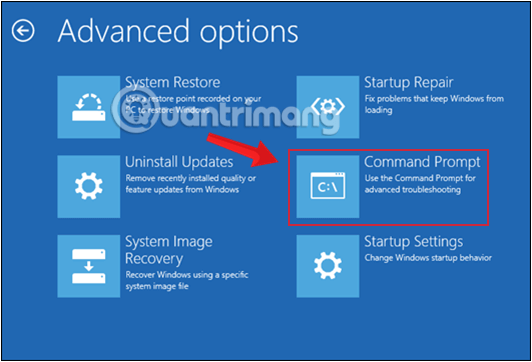 Chọn Command Prompt trong Advanced options