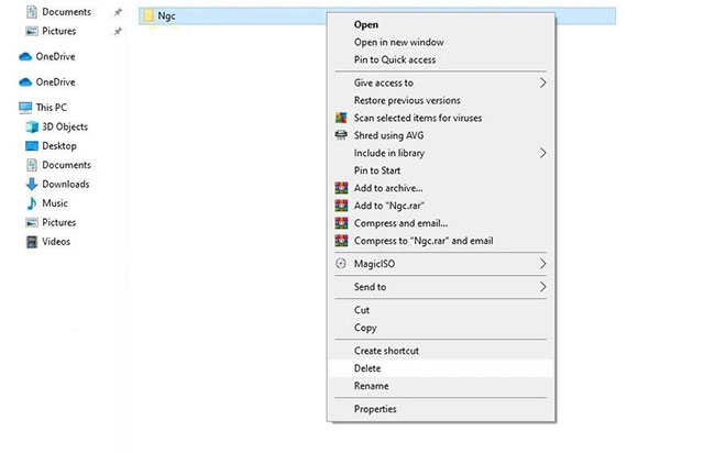 Xóa thư mục Ngc trong Windows 10