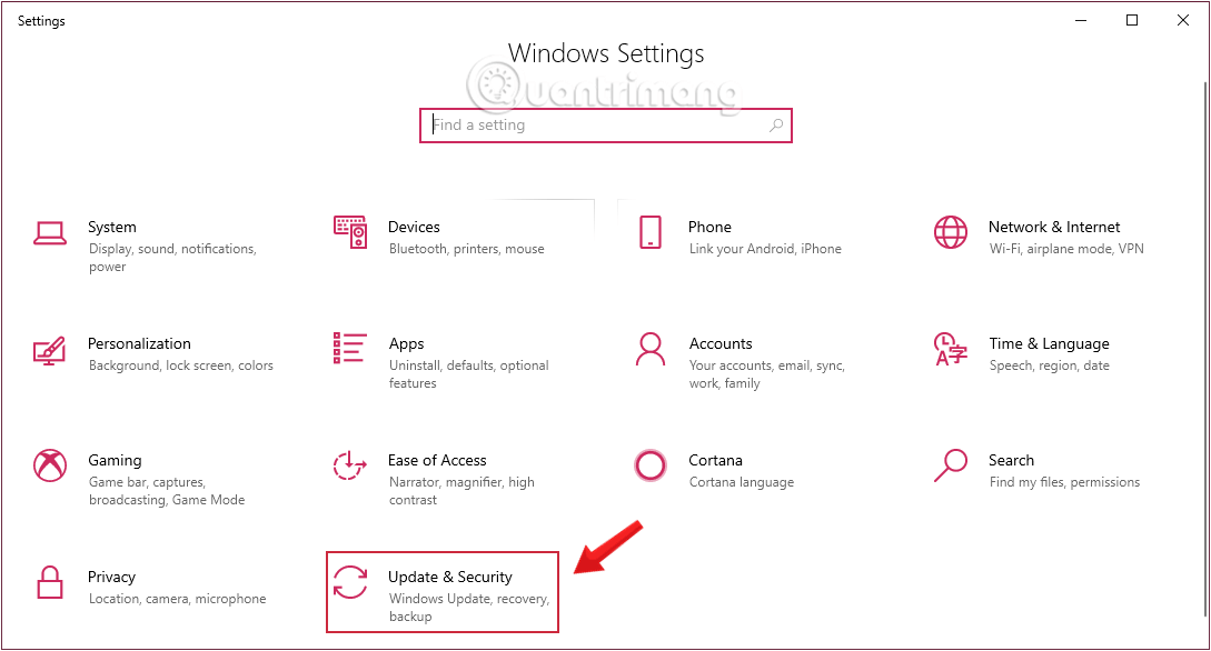 Nhấn chọn Update & security trong Windows Settings