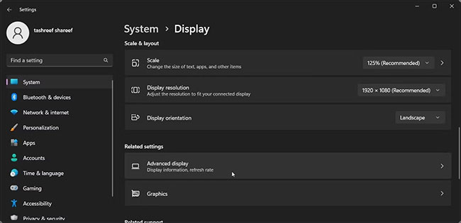 Advanced display trong Windows 11