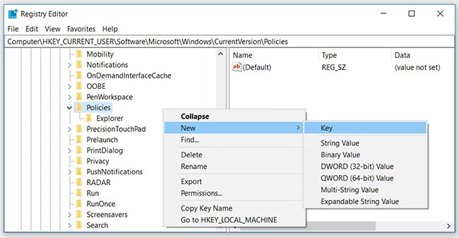 Tạo key System trong Registry Editor