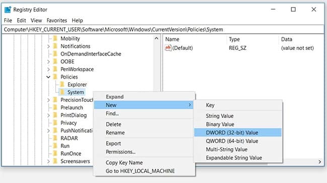 Tạo giá trị DisableTaskMgr trong Registry Editor