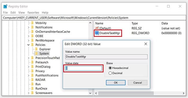 Kích hoạt Task Manager trong Registry Editor