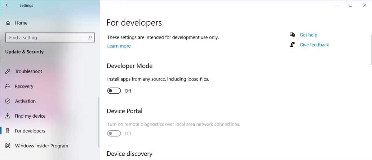 Kích hoạt Developer Mode Windows 10