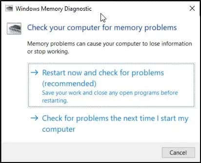 Chạy công cụ Memory Diagnostic