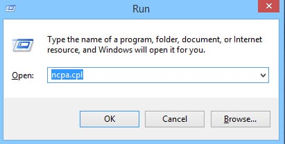 Nhập ncpa.cpl trong hộp thoại Run